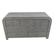 Bone Inlay Waterfall / Curved Buffet 7 Drawer Chest - Dark Grey Stripe - Gold Handles