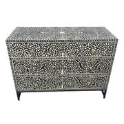 Bone Inlay 3 Drawer Chest of Drawers - Black Floral - Black Frame - Gold Handle