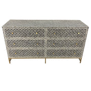 Bone Inlay Buffet 6 Drawer Chest of Drawers - Black Geometric, Gold Frame