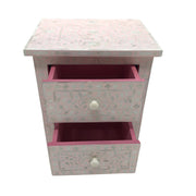 Bone Inlay Bedside Table, 2 Drawer Floral Pink