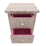 Bone Inlay Bedside, 2 Drawer Geometric Pink