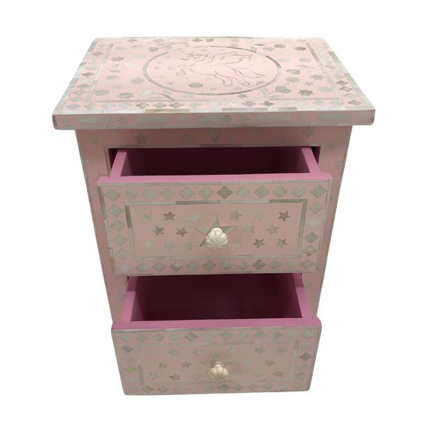 PINK UNICORN Bone Inlay Bedside Table, 2 Drawer, Light Pink "The Estelle"