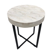 Bone Inlay Side Table - White Stripe