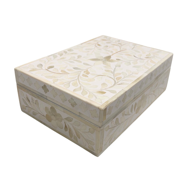 Bone Inlay Box Small - White Floral