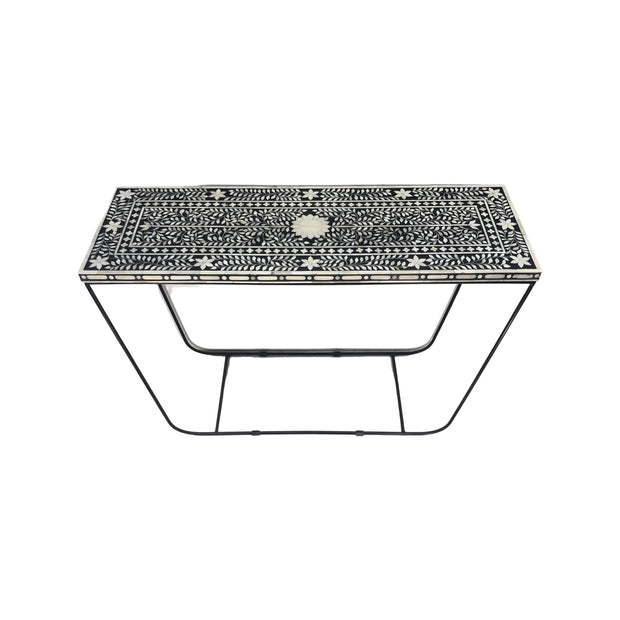 Bone Inlay Hall or Console Table - Black Floral