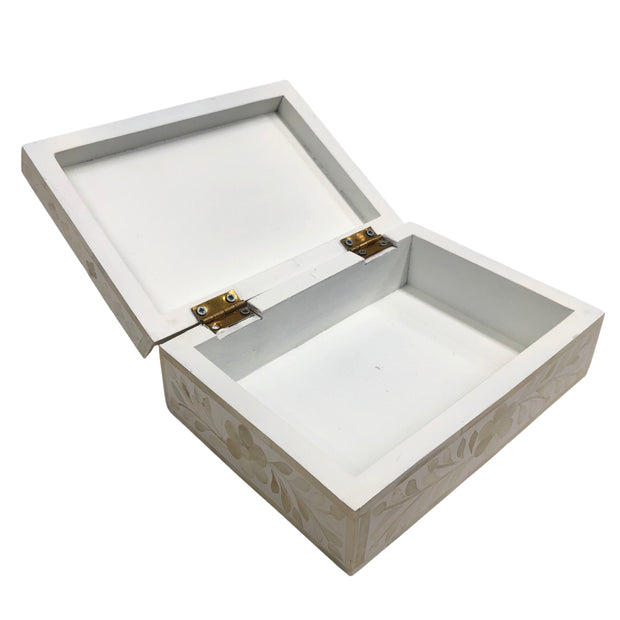 Bone Inlay Box Small - White Floral