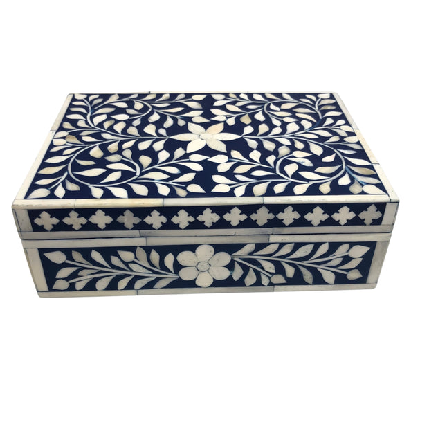 Bone Inlay Box Small - Navy Floral