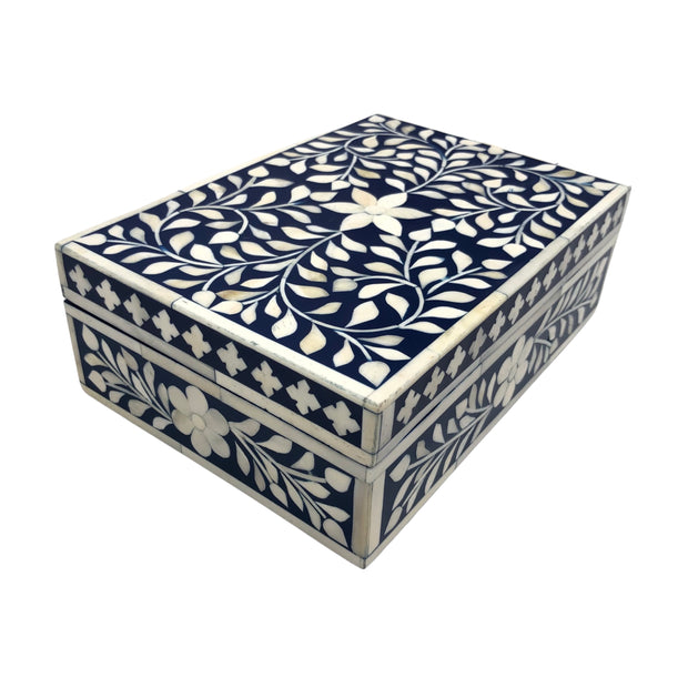 Bone Inlay Box Small - Navy Floral