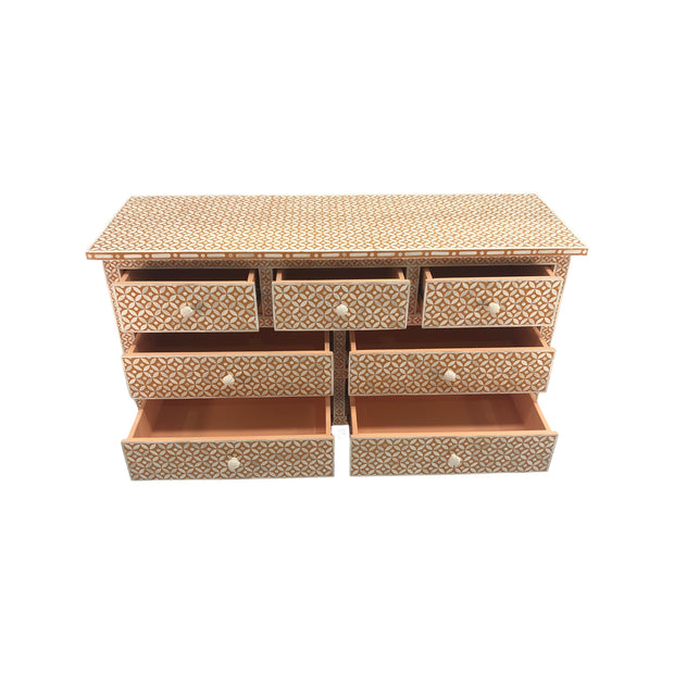 Bone Inlay 7 Drawer Chest of Drawers Caramel Tan Geometric Abacus