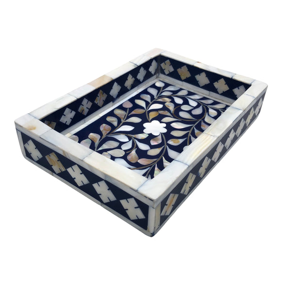 Mother of Pearl Inlay Tray (Small) - Navy Floral