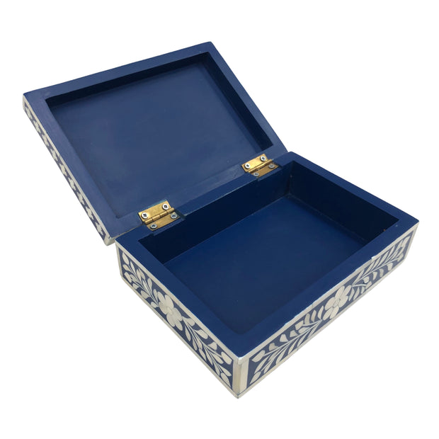 Bone Inlay Box Small - Navy Floral