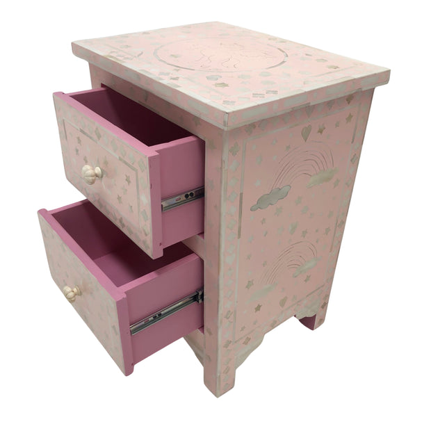 PINK UNICORN Bone Inlay Bedside Table, 2 Drawer, Light Pink "The Estelle"