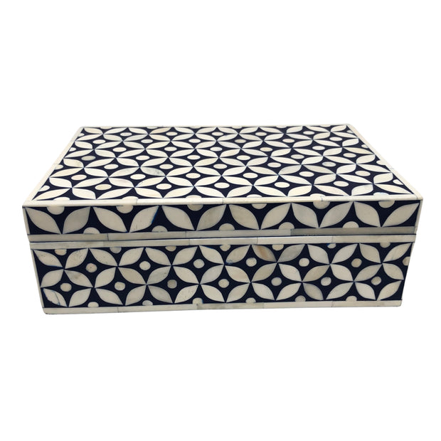 Bone Inlay Box (Large) - Navy Geometric