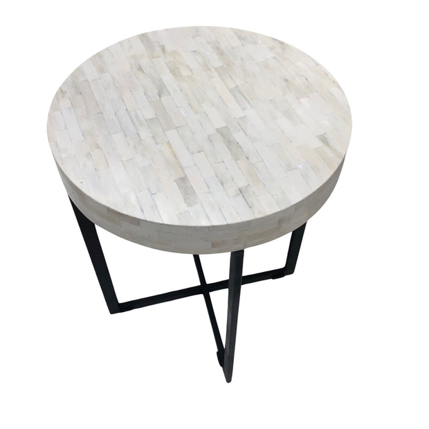 Bone Inlay Side Table - White Stripe