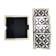 Bone Inlay Drink Coaster Set - Navy Geometric