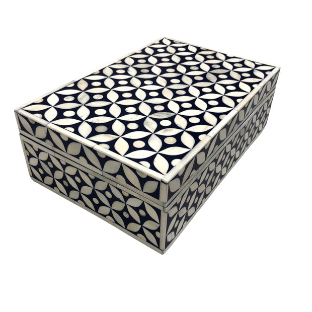 Bone Inlay Box (Large) - Navy Geometric