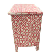 Bone Inlay Bedside Table 3 Drawer - Pink, Geometric (Large)