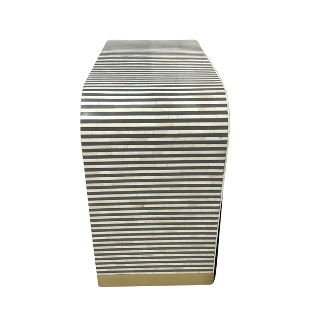 Bone Inlay 4 Drawer Chest of Drawers - Waterfall / Curved - Grey Stripe - Gold Base