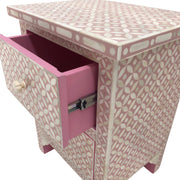 Bone Inlay Bedside, 2 Drawer Geometric Pink