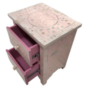 PINK UNICORN Bone Inlay Bedside Table, 2 Drawer, Light Pink "The Estelle"