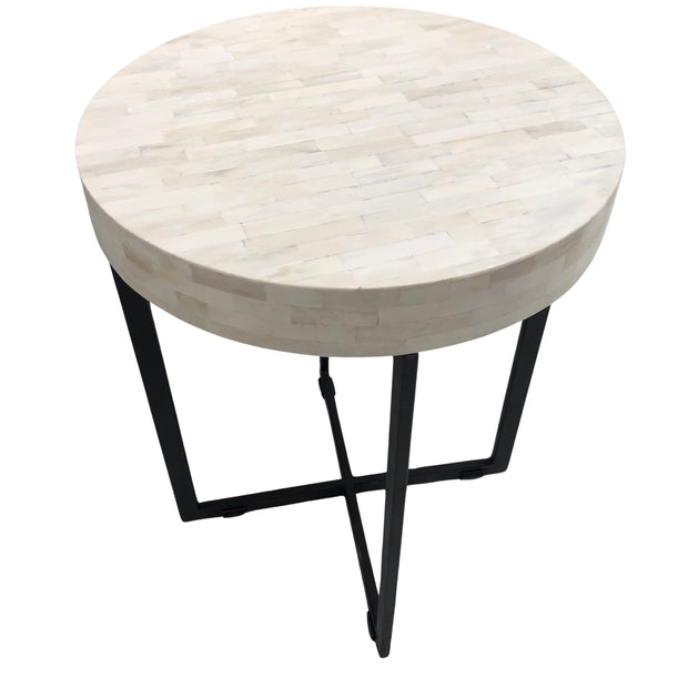 Bone Inlay Side Table - White Stripe