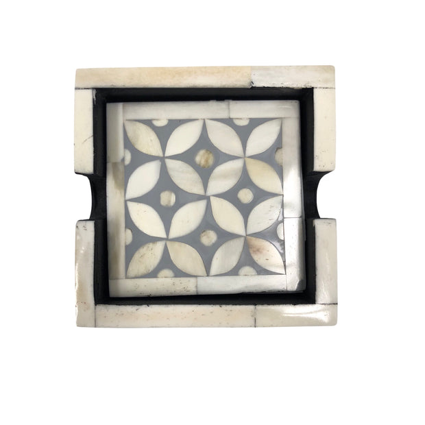 Bone Inlay Drink Coaster Set - Grey Geometric