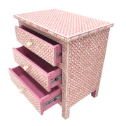 Bone Inlay Bedside Table 3 Drawer - Pink, Geometric (Large)