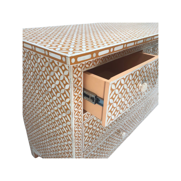 Bone Inlay 7 Drawer Chest of Drawers Caramel Tan Geometric Abacus