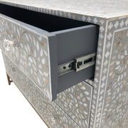 Mother of Pearl Inlay 3 Drawer Chest of Drawers - Grey Floral, Gold Frame
