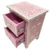 PINK UNICORN Bone Inlay Bedside Table, 2 Drawer "The Estelle" in Deep Pink