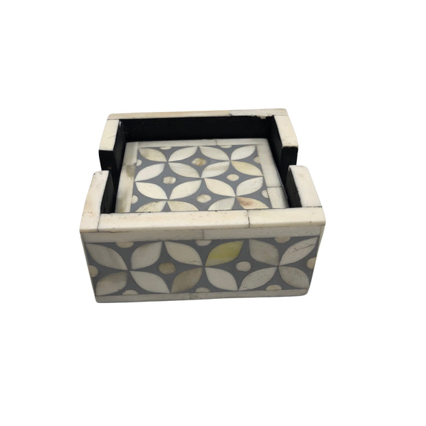 Bone Inlay Drink Coaster Set - Grey Geometric