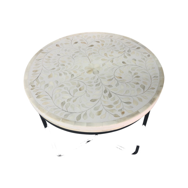 Bone Inlay Side Table - White Floral