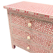 Bone Inlay Bedside Table 3 Drawer - Pink, Geometric (Large)