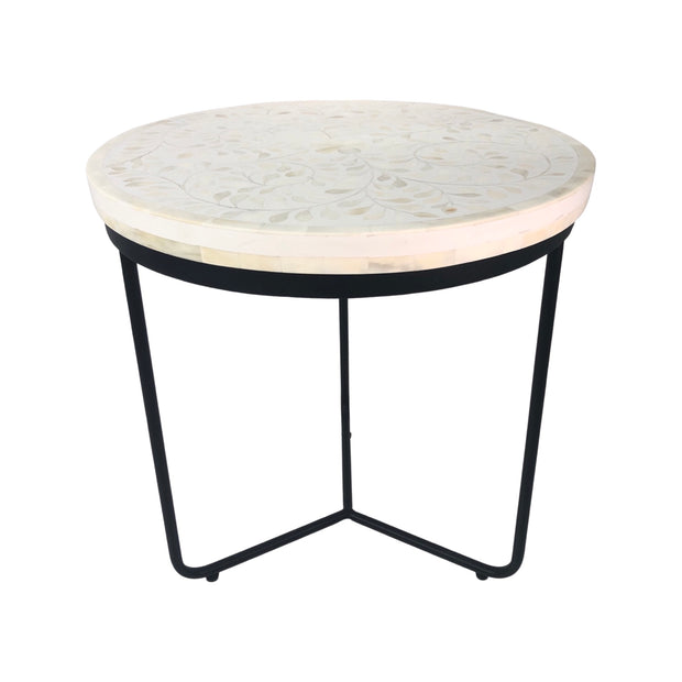 Bone Inlay Side Table - White Floral