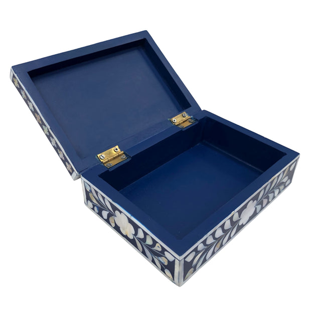 Mother of Pearl Inlay Box Small - Navy Floral