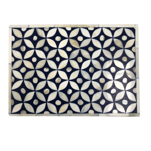 Bone Inlay Box Small - Navy Geometric