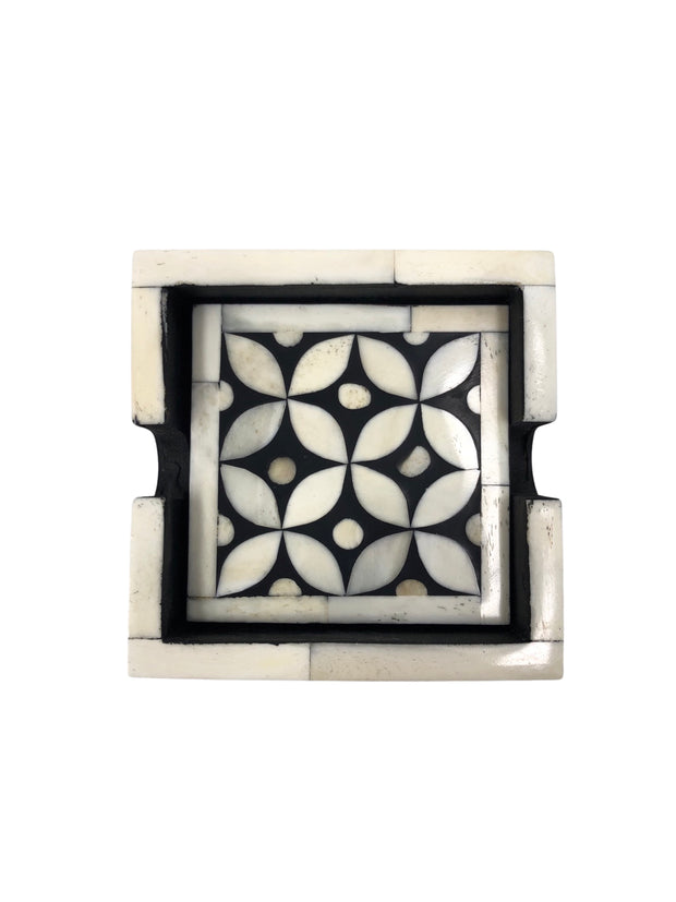 Bone Inlay Drink Coaster Set - Black Geometric