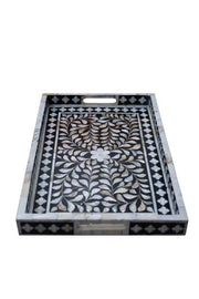 Mother of Pearl Inlay Tray (Medium) - Black Floral - Abacus and Hunt