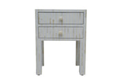 Bone Inlay Bedside Table with 2 Drawers - White Stripe