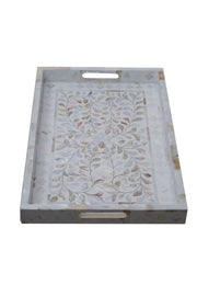 Mother of Pearl Inlay Tray (Medium) - White Floral - Abacus and Hunt