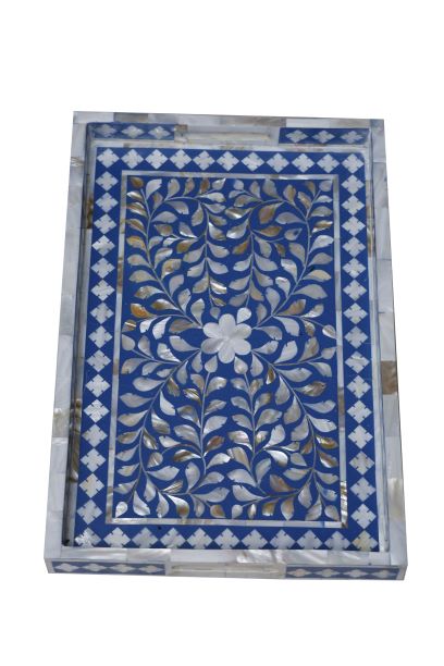 Mother of Pearl Inlay Tray (Medium) - Royal Blue Floral - Abacus and Hunt