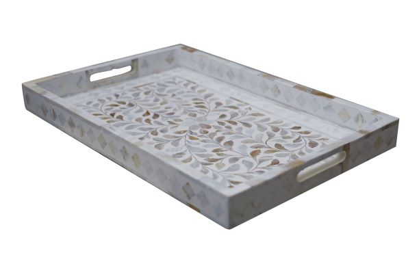 Mother of Pearl Inlay Tray (Medium) - White Floral - Abacus and Hunt