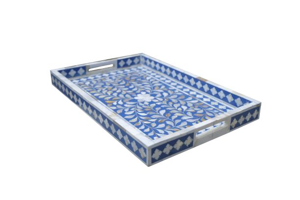 Mother of Pearl Inlay Tray (Medium) - Royal Blue Floral - Abacus and Hunt