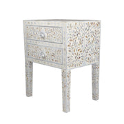 Mother of Pearl Inlay Bedside Table - White - Abacus and Hunt Melbourne | Unique Furniture