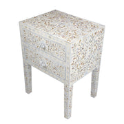 Mother of Pearl Inlay Bedside Table - White - Abacus and Hunt Melbourne | Unique Furniture