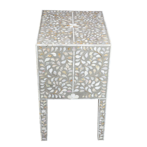 Mother of Pearl Inlay Bedside Table - Grey - Abacus and Hunt Melbourne | Unique Furniture