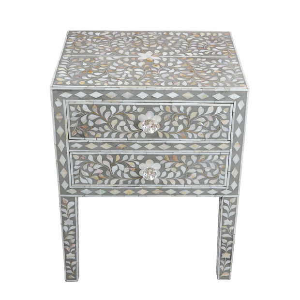 Mother of Pearl Inlay Bedside Table - Grey - Abacus and Hunt Melbourne | Unique Furniture