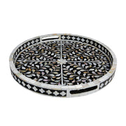 Round Mother of Pearl Inlay Tray - Black Floral - Abacus and Hunt Melbourne | Unique Furniture