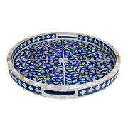 Round Mother of Pearl Inlay Tray - Indigo Blue Floral - Abacus and Hunt Melbourne | Unique Furniture