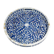 Round Mother of Pearl Inlay Tray - Indigo Blue Floral - Abacus and Hunt Melbourne | Unique Furniture